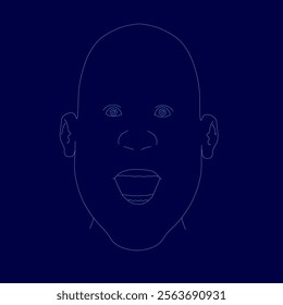 Man's face is drawn in blue. The face is smiling and has a mouth open. The blue background suggests a calm and peaceful mood