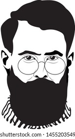 Man's face with glasses and beard on a white background. Vector logo picture.