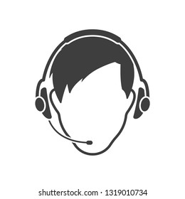 The man's face in headphones with a microphone. Vector on white background