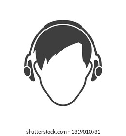 The man's face with headphones. Vector on white background