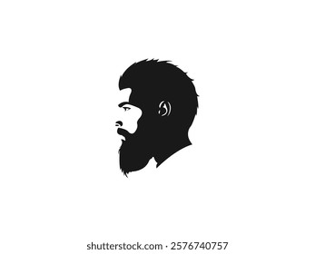 Man's Face Logo in Profile View with Beard - Representing Masculine, Rugged Style. Beard Man's Vector Silhouette Emphasizing Strength and Individuality for Barbershop, Salon, Grooming Product Branding