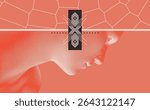 Man's face looking down. Digital human head. Abstract scientific background with cells or cell membranes. Line art design. Vectorfor presentation, banner, booklet, brochure, placard, flyer or cover.
