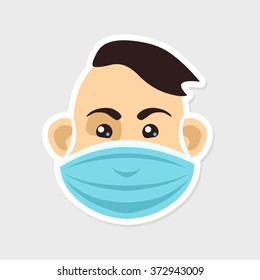 Man's face in a medical protective mask. Quarantine