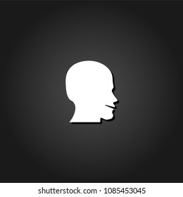 Man's face shape icon flat. Simple White pictogram on black background with shadow. Vector illustration symbol