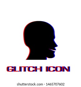 Man's face shape icon flat. Simple pictogram - Glitch effect. Vector illustration symbol