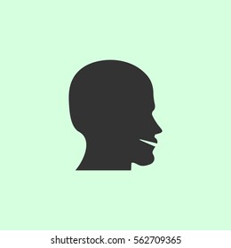 Man's face shape icon flat. Grey vector symbol on green background