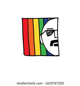 A man's face in a square on the background of a rainbow LGBT flag. Vector