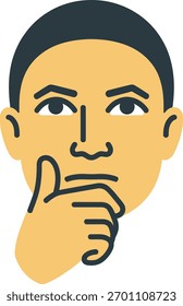 A man's face in thought, with his hand on his chin