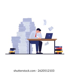 Problemas financeiros, de segurança de emprego e de dívida de um homem, lutando contra uma triste ilustração vetorial de arte plana 2D