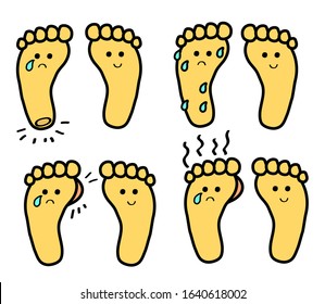 Man's foot with corn on a white background. Collection. Vector illustration.