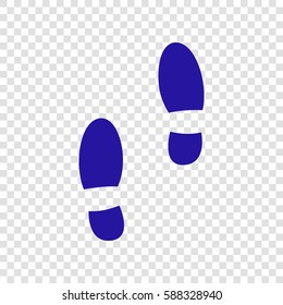 Mans footprints sign. Vector. Blue icon on transparent background.