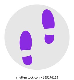 Mans footprints sign. Vector. Violet flat icon on light gray circle at white background. Isolated.