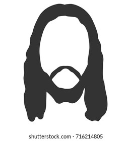 Man's hairstyle: hair, a beard and a mustache like Jesus Christ. Vector illustration isolated on white. Template for changing the hair style. Silhouette of a man's face for avatars.