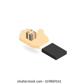 Man's hand and a box. The concept of the delivery of goods. 