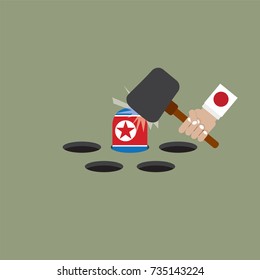 Mans Hand With The Flag Trying To Hit The North Korean Flag.