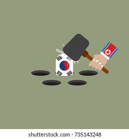 Mans Hand With The Flag Trying To Hit The South Korean Flag.