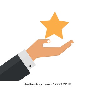 Man's hand with a golden star. Concepts of success and prosperity. Cartoon style. Isolated objects on white background. Vector illustration