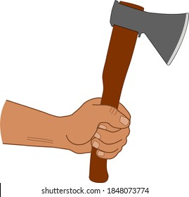mans hand holding axe vector on white background isolated