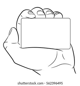 man's hand holding a card on white background of vector illustrations