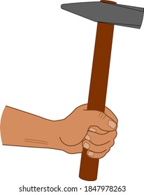 man's hand holding a hammer vector on white background isolated