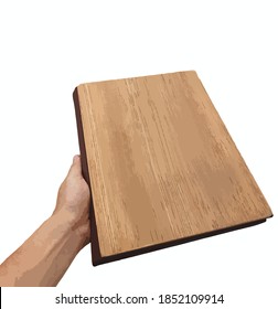 A man's hand holding a menu book.