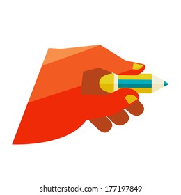 Man's hand holding a pencil.