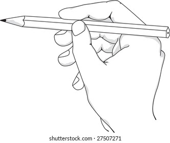 man's hand holds a pencil
