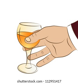 The man's hand holds a wine-glass with cognac. Vector. eps 8