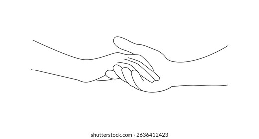 a man's hand holds a woman's. drawing by hand