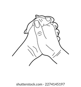 Man's hand holds a woman's as a symbol of love. Vector illustration.