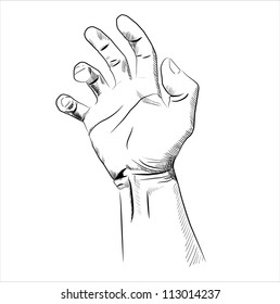 Man's hand isolated on white. Hand drawing sketch vector illustration