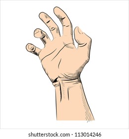 Man's hand isolated on white. Hand drawing sketch vector illustration