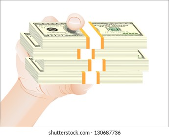 Man's hand keeps money, isolated on white background