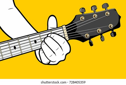 Man's hand playing guitar A chord