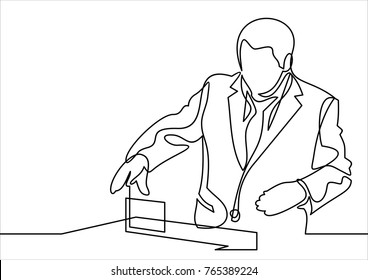 man's hand putting his vote in the ballot box- continuous line drawing