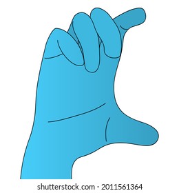 Man's Hand In A Rubber Glove. Holding Hand Gesture. Space For Insertion Between Fingers. Colored Vector Illustration. Place The Item In Your Hand. Hold An Object Between Your Index Finger And Thumb. 