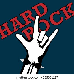 A man's hand showing the Rock and Roll sign. Vector illustration