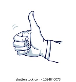 A man's hand shows a thumbs-up. Well done. Success. Hand drawn doodle cartoon vector illustration.
