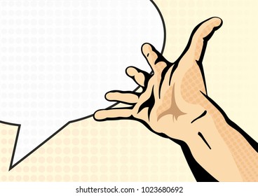 Man's hand stretches up. Vector template for poster design discount, invitation, welcome