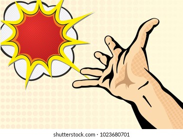 Man's hand stretches up. Vector template for poster design discount, invitation, welcome