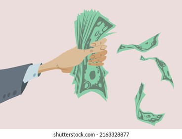 Man's hand in a suit gives cash