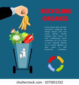 A man's hand is throwing out trash. Waste separation. Poster and banner recycling garbage. Colorful icon. Isolated object.