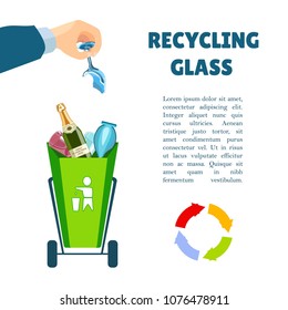 A man's hand is throwing out trash. Waste separation. Poster and banner recycling garbage. Colorful icon. Isolated object.

