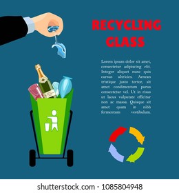 A man's hand is throwing out trash. Waste separation. Poster and banner recycling garbage. Colorful icon. Isolated object.

