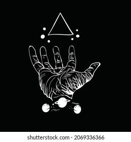 man's hand and universe ,planet ,space ,hand drawn hand vector patterns