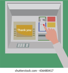 Man's hand using the ATM. 