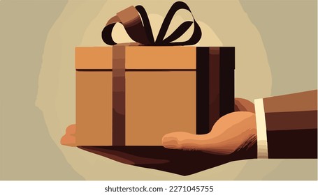 A man's hands hold a gift wrapped in gift wrap for Father's Day. Concept for Happy father's day poster background template design. Flat vector illustration
