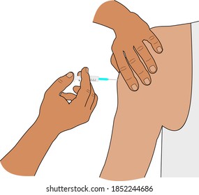 man's hands make a syringe injection in the shoulder of a person for vaccination vector on a white background isolated