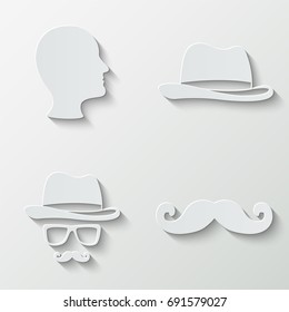 Man's hat and mustaches icons - paper  set
