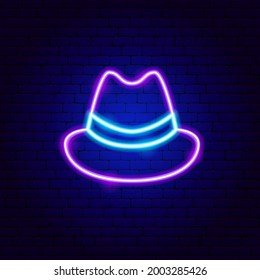 Mans Hat Neon Sign. Vector Illustration of Clothing Promotion.